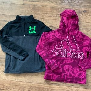 Boys Adidas Under Armour Hoodie Pullovers Youth Medium 10-12 Gray Black Pink